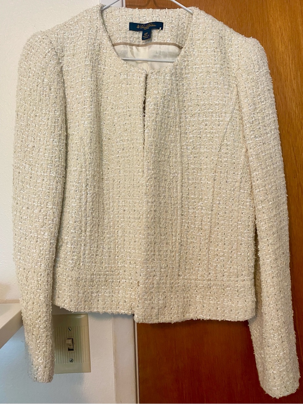 Brooks Brothers Cream Tweed Collarless Jacket 6P